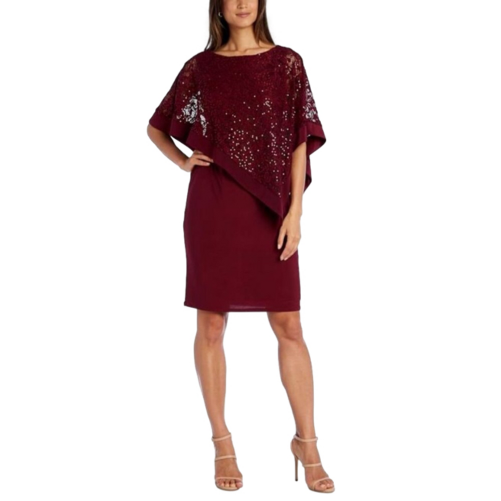 R & M Richards Formal Dress 12 Burgundy Sequin Stretch Party Cruise Wedding NEW